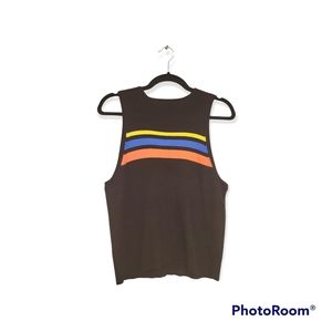 Express Women's crop top sweater tank top xl black striped NWT